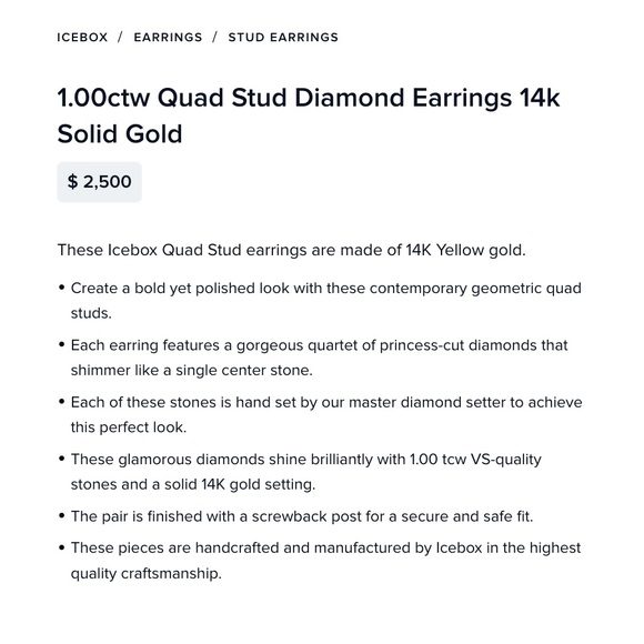 1.00ctw quad stud diamond stud earrings 14k solid gold - Picture 9 of 9